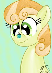 Size: 1024x1434 | Tagged: safe, artist:some-pegasister, junebug, earth pony, insect, pony, g4, cute, female, mare, solo