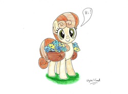 Size: 3456x2550 | Tagged: safe, artist:ulyssesgrant, junebug, pony, g4, female, flower, high res, solo, traditional art