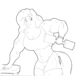 Size: 1280x1283 | Tagged: safe, artist:zacharyisaacs, fluttershy, pegasus, anthro, g4, abs, armpits, bangles, biceps, breasts, busty fluttershy, clothes, deltoids, dumbbell (object), female, gym uniform, jewelry, mare, monochrome, muscles, muscleshy, simple background, solo, sweatdrop, swole, table, thunder thighs, tumblr comic, weights, white background