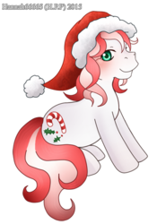 Size: 407x581 | Tagged: safe, artist:hannah66665, candy cane (g3), pony, g3, christmas, female, hat, holiday, looking at you, mare, santa hat, sitting, solo