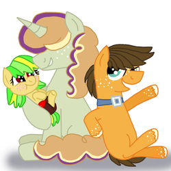 Size: 3070x3072 | Tagged: safe, artist:kindheart525, artist:ktcatsbone, oc, oc only, oc:harrow crisp, oc:somerset sour cider, oc:tumblin' treat, earth pony, pony, unicorn, kindverse, baby, baby pony, cousins, high res, offspring, parent:apple bloom, parent:applejack, parent:big macintosh, parent:sugar belle, parent:tender taps, parent:trouble shoes, parents:sugarmac, parents:tenderbloom, parents:troublejack