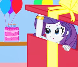 Size: 965x827 | Tagged: safe, artist:tabrony23, rarity, equestria girls, g4, balloon, birthday, cake, female, food, show accurate, solo
