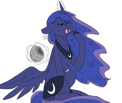 Size: 919x776 | Tagged: safe, artist:taligintou, princess luna, alicorn, pony, g4, 30 minute art challenge, chopsticks, eating, female, food, magic, moon, simple background, solo, tangible heavenly object, white background