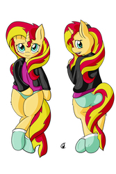 Size: 720x1080 | Tagged: artist needed, safe, sunset shimmer, pony, unicorn, g4, adorasexy, blue underwear, body pillow, body pillow design, butt, clothes, cute, female, missing cutie mark, panties, plot, sexy, socks, solo, underwear