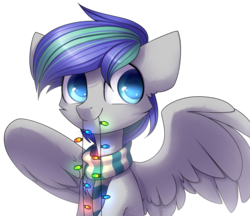 Size: 1024x885 | Tagged: safe, artist:starlyfly, oc, oc only, oc:storm feather, pony, christmas, christmas lights, clothes, holiday, male, scarf, simple background, solo, stallion, transparent background
