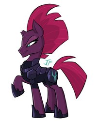 Size: 1069x1324 | Tagged: safe, artist:jnjofi, tempest shadow, pony, g4, my little pony: the movie, armor, broken horn, female, horn, mare, raised hoof, raised leg, simple background, solo