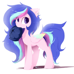 Size: 1400x1400 | Tagged: safe, artist:smolicecube, oc, oc only, oc:party pie, pegasus, pony, clothes, cute, ear piercing, earring, female, hat, jewelry, mare, mouth hold, piercing, simple background, solo