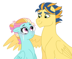 Size: 1024x838 | Tagged: safe, artist:cascayd, oc, oc only, oc:crosswind, oc:swiftwing, pegasus, pony, crying, glasses, looking at each other, offspring, parent:rainbow dash, parent:soarin', parent:spitfire, parent:zephyr breeze, parents:soarinfire, parents:zephdash