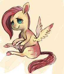 Size: 578x665 | Tagged: safe, artist:nimphee, fluttershy, pegasus, pony, g4, female, lidded eyes, looking away, mare, smiling, solo, spread wings, waist wings, wings