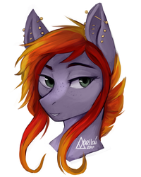 Size: 1000x1250 | Tagged: safe, artist:varllai, oc, oc only, oc:anastasia, pony, bust, ear piercing, green eyes, piercing, red hair, simple background, solo, white background