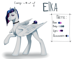 Size: 2000x1600 | Tagged: safe, artist:maria-fly, oc, oc only, oc:el'ka, pegasus, pony, collar, piercing, reference sheet, solo