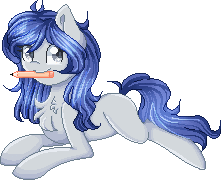 Size: 221x180 | Tagged: safe, artist:sketchyhowl, oc, oc only, oc:ezerona, earth pony, pony, animated, blinking, chest fluff, female, gif, mare, mouth hold, pencil, pixel art, prone, simple background, solo, transparent background