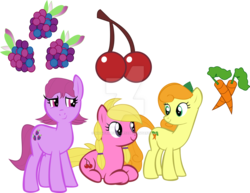 Size: 1024x791 | Tagged: safe, artist:magictimeymare12, berry punch, berryshine, carrot top, cherry berry, golden harvest, g4, cutie mark background, simple background, transparent background, watermark