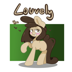 Size: 1585x1581 | Tagged: safe, artist:lou, oc, oc only, oc:louvely, earth pony, pony, blank flank, blushing, grin, heart, raised hoof, smiling, solo
