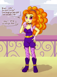 Size: 2310x3125 | Tagged: safe, artist:dsp2003, adagio dazzle, equestria girls, g4, my little pony equestria girls: rainbow rocks, adoragio, blushing, breasts, bronybait, building, choker, city, cleavage, clothes, cloud, comic, crying, cute, dialogue, female, high res, looking at you, single panel, sky, solo, spiked headband