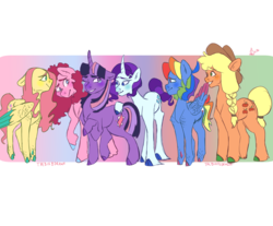 Size: 2300x1900 | Tagged: safe, artist:thebirbdraws, applejack, fluttershy, pinkie pie, rainbow dash, rarity, twilight sparkle, earth pony, pegasus, pony, unicorn, g4, cloven hooves, colored hooves, colored wings, colored wingtips, cowboy hat, crying, dewclaw, gradient background, hat, mane six, stetson, unshorn fetlocks