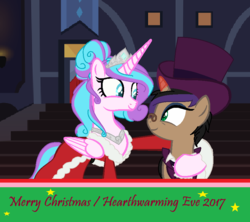 Size: 862x766 | Tagged: safe, artist:obeliskgirljohanny, princess flurry heart, snowfall frost, starlight glimmer, oc, oc:scaryboo, g4, base used, eyeshadow, hearth's warming eve, looking at each other, makeup, obdessaverse, older, older flurry heart, parent:oc:obelisk, parent:oc:witch hazel, parent:princess cadance, parent:shining armor, parents:oc x oc, reference