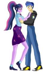 Size: 1173x1894 | Tagged: safe, artist:nekohybrid, flash sentry, sci-twi, twilight sparkle, equestria girls, g4, my little pony equestria girls: better together, blushing, clothes, converse, female, geode of telekinesis, glasses, hoodie, jacket, looking at each other, magical geodes, male, pants, ponytail, ship:flashlight, ship:sci-flash, shipping, shoes, simple background, skirt, socks, straight, transparent background