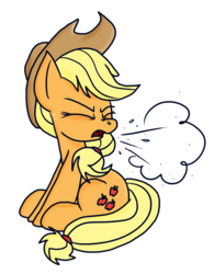 Size: 2760x3544 | Tagged: safe, artist:anyponedrawn, applejack, earth pony, pony, g4, cute, hat, high res, nostril flare, simple background, sitting, sneeze cloud, sneezing, spray, transparent background