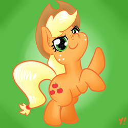 Size: 2000x2000 | Tagged: safe, artist:yakoshi, applejack, earth pony, pony, g4, female, high res, rearing, smiling, solo