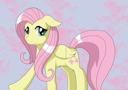 Size: 2480x1754 | Tagged: safe, artist:carol-aredesu, fluttershy, pegasus, pony, g4, female, floppy ears, folded wings, looking at you, smiling, solo, standing