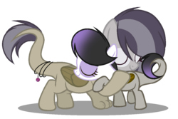 Size: 1034x689 | Tagged: safe, artist:marielle5breda, oc, oc only, oc:music strings, oc:purple note, hippogriff, female, hug, interspecies offspring, magical lesbian spawn, offspring, parent:gilda, parent:octavia melody, parents:giltavia, simple background, sisters, transparent background