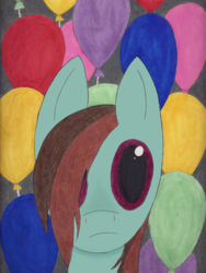 Size: 768x1024 | Tagged: safe, artist:sabrina20000, oc, oc only, oc:mercury vapour, pony, balloon, bust, portrait, solo, traditional art
