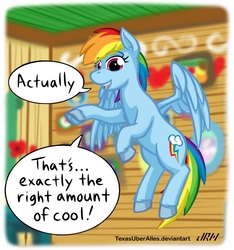 Size: 720x769 | Tagged: safe, artist:texasuberalles, part of a set, rainbow dash, pegasus, pony, g4, 20% cooler, clubhouse, crusaders clubhouse, female, flying, mare, pointing, solo, speech bubble, subverted meme, underhoof