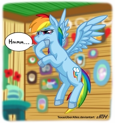 Size: 720x769 | Tagged: safe, artist:texasuberalles, part of a set, rainbow dash, pegasus, pony, g4, clubhouse, crusaders clubhouse, female, flying, hmm, mare, solo, speech bubble, thinking