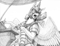 Size: 1500x1154 | Tagged: safe, artist:baron engel, oc, oc only, anthro, armor, commission, grayscale, monochrome, open mouth, pencil drawing, solo, spaceship, traditional art