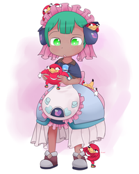 Size: 1280x1600 | Tagged: safe, artist:kryptchild, snails, human, snail, g4, anime, clothes, crossdressing, crossover, cute, cutie mark, dark skin, diasnails, dress, glitter shell, holding, humanized, knuckles the echidna, made in abyss, male, maruruk, meme, shoes, solo, sonic the hedgehog, sonic the hedgehog (series), ugandan knuckles, wat