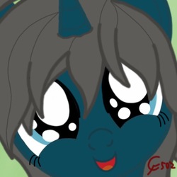 Size: 814x814 | Tagged: safe, artist:cityflyer502, oc, oc only, oc:blue moon, pony, adorable face, bust, close-up, cute, daaaaaaaaaaaw, face, female, filly, happy, horn, looking at you, puppy dog eyes, simple background, solo, this will end in hugs