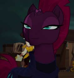 Size: 758x803 | Tagged: safe, screencap, captain celaeno, tempest shadow, unicorn, anthro, g4, my little pony: the movie, broken horn, cropped, eye scar, female, horn, mare, scar
