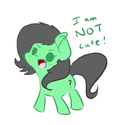 Size: 458x482 | Tagged: safe, oc, oc only, oc:filly anon, pony, adoranon, angry, blatant lies, blushing, cute, female, filly, foal, i'm not cute, looking at you, open mouth, simple background, solo, white background