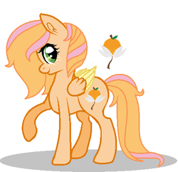 Size: 443x428 | Tagged: safe, artist:theponythatdraws, oc, oc only, oc:orange orchid, pegasus, pony, colored wings, colored wingtips, female, freckles, mare, offspring, parent:big macintosh, parent:fluttershy, parents:fluttermac, raised hoof, simple background, solo, transparent background