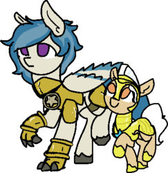 Size: 402x413 | Tagged: safe, artist:nootaz, oc, oc only, oc:delta dart, oc:rewind, hippogriff, pony, unicorn, armor, commission, delwind, helmet, royal guard, royal guard armor, simple background, talons, transparent background