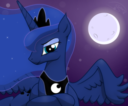 Size: 1500x1250 | Tagged: safe, artist:soctavia, princess luna, alicorn, pony, g4, female, forelegs crossed, lidded eyes, looking at you, lusty luna, mare, moon, sexy, simple background, solo