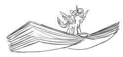 Size: 1200x560 | Tagged: safe, artist:tsitra360, twilight sparkle, alicorn, pony, g4, book, goggles, monochrome, simple background, sketch, smiling, that pony sure does love books, twilight sparkle (alicorn), white background
