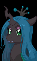 Size: 2154x3501 | Tagged: safe, artist:latecustomer, queen chrysalis, changeling, changeling queen, g4, bust, crown, eyeshadow, fangs, female, high res, jewelry, lidded eyes, makeup, regalia, solo