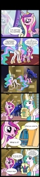 Size: 850x3702 | Tagged: safe, artist:drawponies, artist:tan575, princess cadance, princess celestia, princess luna, alicorn, pony, g4, comic, death becomes her, dialogue, female, grammar error, magic, mare, royal sisters, speech bubble, stairs