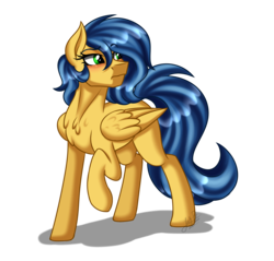 Size: 2200x2100 | Tagged: safe, artist:jack-pie, oc, oc only, pegasus, pony, blushing, chest fluff, female, high res, looking back, mare, raised hoof, simple background, solo, transparent background