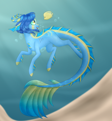 Size: 2161x2341 | Tagged: safe, artist:ohhoneybee, oc, oc only, oc:nini blue moon, fish, original species, pony, shark pony, commission, female, high res, mare, solo, speedpaint, underwater