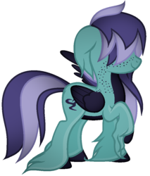 Size: 779x913 | Tagged: safe, artist:thecreativeenigma, oc, oc only, oc:nightlight allumni, pegasus, pony, colored wings, hair over eyes, simple background, solo, transparent background, unshorn fetlocks