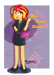 Size: 1024x1411 | Tagged: safe, artist:crazyplantmae, sunset shimmer, equestria girls, g4, alternate hairstyle, beautiful, clothes, female, high heels, human sunset, lipstick, purse, red lipstick, shoes, side slit, skirt, skirt suit, solo, suit, watermark