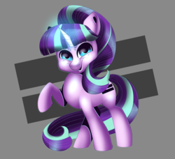Size: 2248x2048 | Tagged: safe, artist:ponycide, starlight glimmer, pony, unicorn, g4, cutie mark background, equal cutie mark, female, glowing horn, high res, horn, raised hoof, smiling, smirk, solo