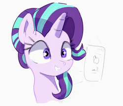 Size: 923x793 | Tagged: safe, artist:deafpunk, starlight glimmer, pony, unicorn, g4, bust, cute, female, glimmerbetes, iphone, mare, phone, portrait, selfie, simple background, smiling, solo, white background