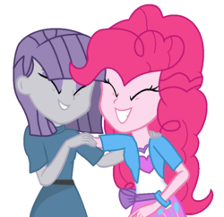 Size: 744x724 | Tagged: safe, artist:lightningshine25, maud pie, pinkie pie, equestria girls, g4, base used, cute, diapinkes, female, happy, irrational exuberance, laughing, maudabetes, out of character, pie sisters, siblings, simple background, sisters, smiling, when she smiles, white background