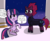 Size: 1078x887 | Tagged: safe, artist:artiks, tempest shadow, twilight sparkle, alicorn, pony, unicorn, g4, my little pony: the movie, blushing, broken horn, dialogue, eye scar, female, heart, horn, lesbian, looking away, mare, night, night sky, raised hoof, scar, ship:tempestlight, shipping, sitting, sky, speech bubble, stars, twilight sparkle (alicorn), wavy mouth