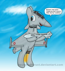 Size: 1815x1989 | Tagged: safe, artist:vectoredthrust, original species, plane pony, pony, cloud, cruise missile, dassault rafale, fighter plane, france, french, french air force, french navy, jet, jet exhaust, jet fighter, mbda, missile, plane, roundel, sky, smiling, smirk, storm shadow