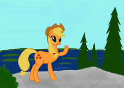 Size: 3200x2265 | Tagged: safe, artist:qeinone, applejack, earth pony, pony, g4, female, high res, mare, solo, tree